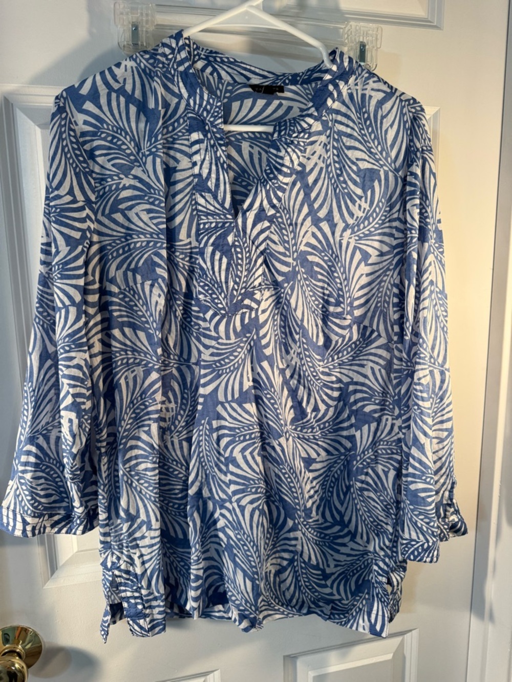 Talbots Blue and White Leaf-Print Tunic